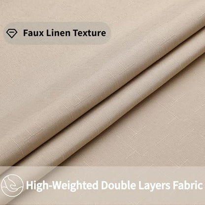 No Hooks Beige Boho Faux Linen Shower Curtain with Snap-in Liner Set, Textured Hotel Luxury Bathroom Curtain with See Through Top Window, Waterproof & Washable, 72x72 inches - color: Beige, size: 72"W x 72"L (Pack of 1), style: No Hooks