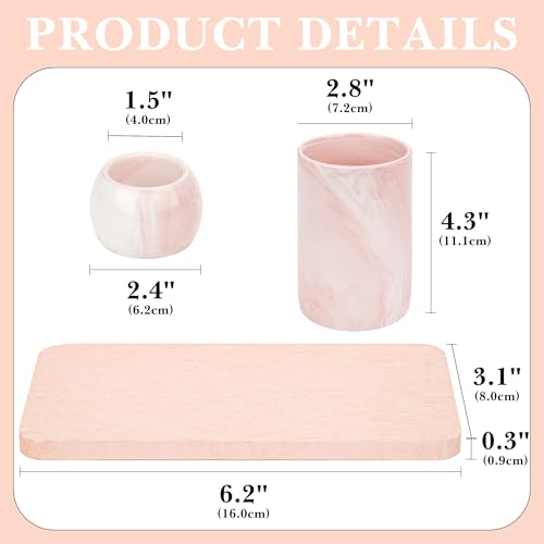 Ceramic Toothbrush Holder & Toothbrush Cup with Diatomite Tray for Bathroom, Bathroom Tumbler Cups Reusable Toothbrush Mouthwash Cup, Shower Counter Storage Organizer (Pink) - color: Pink Combination
