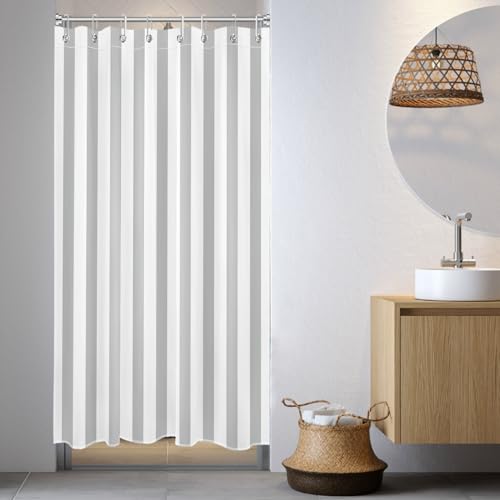 Small Stall Shower Curtain 48 x 68 inch, Grey and White Striped Half Size Shower Curtain Liner, Modern Farmhouse Narrow Shower Curtain for Bathroom Decor, 48 inch Fabric Shower Curtain Set with Hooks - color: Grey, size: 48"W x 68"L (Pack of 1)