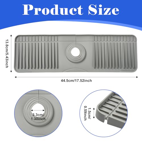 Craftdady 17.5'' Faucet Mat for Kitchen Sink Kitchen Sink Splash Guard | 5° Slope Fast Self-draining Black Kitchen Sink Faucet Mat Behind Faucet fit for Countertop Bathroom Farmhouse - color: Gray