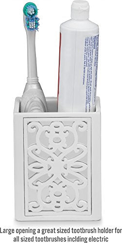 Creative Scents Mirror Janette White 6 Piece Bathroom Accessories Set | Includes Trash can, Tissue Box Cover, Soap Dispenser, Toothbrush Holder, Tumbler Cup & Soap Dish