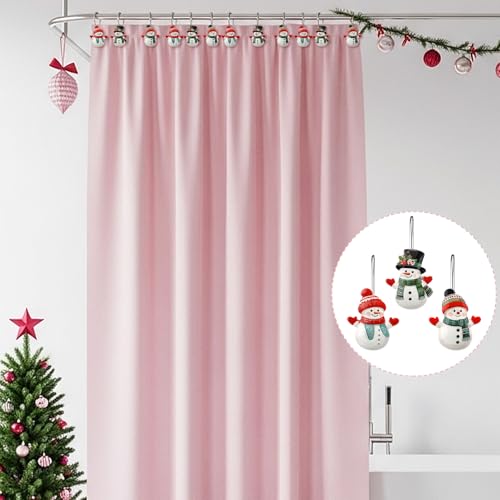 Colingmill 12 Pcs Christmas Snowman Shower Curtain Hooks Xmas Snowman Shower Curtain Hooks Holiday Bathroom Rust Resistant Decor Rings for Winter Bathroom Bedroom Farmhouse Decorations - style: Snowman
