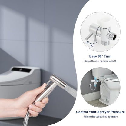 NearMoon Bidet T Adapter with Shut-off Valve, Solid Brass 3-Way T Valve for Toilet, 7/8" x 7/8" x 1/2" or 3/8" Tee Connector, Heavy Duty Bidet Attachment for Handheld Sprayer (Chrome Finish)