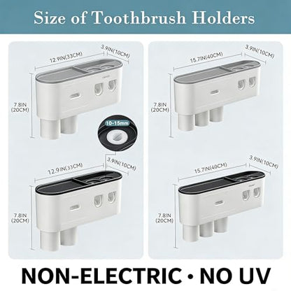 Toothbrush Holders Wall Mounted, Toothbrush Holder with Automatic Toothpaste Dispensers, 6 Brush Slots, 2 Magnetic Cups,1 Cosmetic Drawer Organizer and 1 Large Storage Tray - size: Black 2 Cups