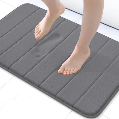 Buganda Memory Foam Bath Mat 30 x 20, Ultra Soft Absorbent Bathroom Rugs | Grey, Machine Washable Quick Dry Bath Mats for Bathroom Floor, Shower and Tub, Home Decor Accessories - color: Grey, size: 30" X 20"