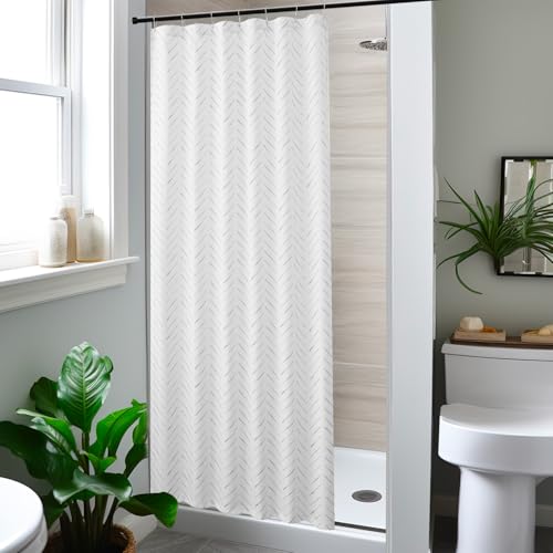 jinchan Small Stall Grey and White Shower Curtain 36x72 Inches Inky Herringbone Chevron Zig Zag Waterproof Fabric Modern Farmhouse Shower Curtains for Bathroom with 7 Hooks - color: Inky Grey, size: 36"W x 72"L (Pack of 1)