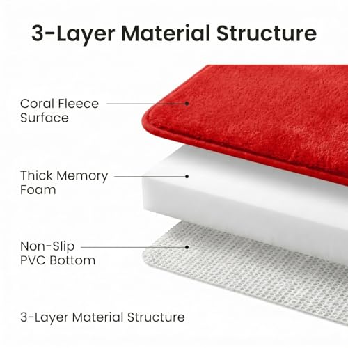 Bathroom Rugs Set 3 Piece, Memory Foam Bath Rugs, Non Slip Washable Bathroom Rug Set, Extra Soft Absorbent Bath Mats with U-Shaped Toilet Rug, Red - color: Red