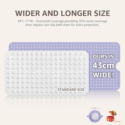 OTHWAY Bath Mat for Tub Non Slip: 39" X 17" Long Bathtub Mat with Hair Catcher│Big Drain Holes Shower Mats for Inside Shower│Machine Washable (Lavender) - color: Lavender