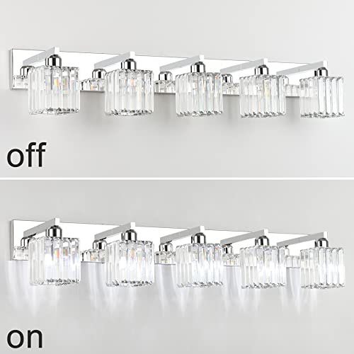 Aipsun Bathroom Light Fixtures Modern Vanity Light for Bathroom Crystal Chrome Vanity Light 5 Light (Exclude Bulb) - color: Chrome, size: 40 inch
