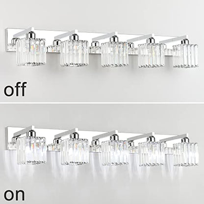 Aipsun Bathroom Light Fixtures Modern Vanity Light for Bathroom Crystal Chrome Vanity Light 5 Light (Exclude Bulb) - color: Chrome, size: 40 inch