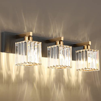Aipsun Crystal Vanity Light Bathroom Lighting Fixtures 3 Light Modern Vanity Lighting Fixtures (Exclude Bulb) - color: Black Gold, size: 23 inch