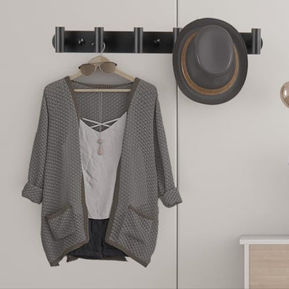 Wall Mounted Coat Hook Rack with 6 Heavy Duty Stainless Steel Hooks for Hanging Clothes, Jackets, Towels - Matte Black - color: Matte Black, size: 6 Hook