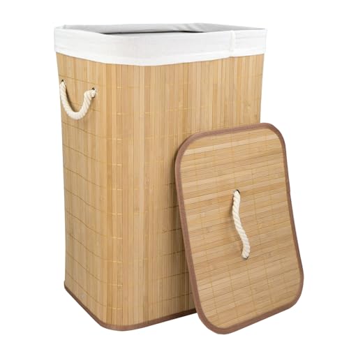 Home Basics Foldable Bamboo Laundry Basket Hamper (Rectangle, Natural) - color: Natural, size: Rectangle