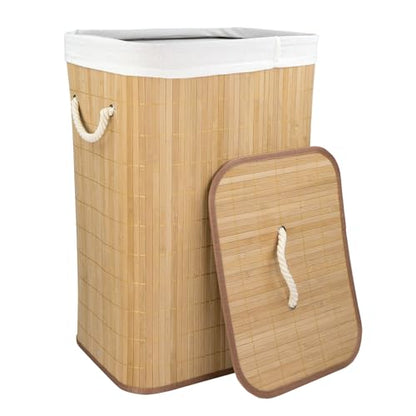 Home Basics Foldable Bamboo Laundry Basket Hamper (Rectangle, Natural) - color: Natural, size: Rectangle