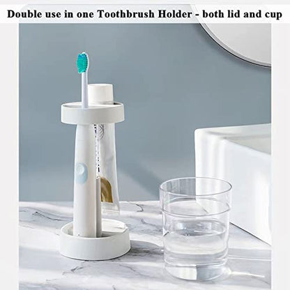 Toothbrush Holder with Cup/Cover Contains 2 Slots, Compatible with Electric Toothbrushes and Conventional Toothbrushes, Can Store Toothpaste Meiloi