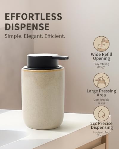 BosilunLife Lotion Pump Dispenser for Bathroom, Kitchen, Countertop | Hand Soap Dispenser Bathroom Ceramic Dish Liquid Soap Dispenser (Greige with Speckle, Liquid Pump) - color: Greige