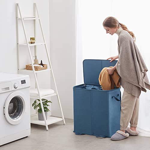 Lifewit Double Laundry Hamper with Lid and Removable Laundry Bags, Large Collapsible 2 Dividers Dirty Clothes Basket with Handles for Bedroom Laundry Room Closet Bathroom College, 136L Blue - color: Blue, size: 136L