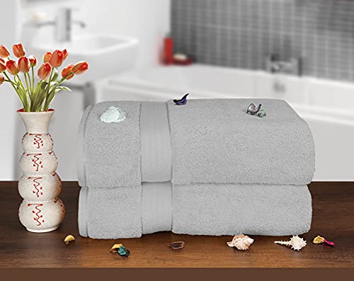 GLAMBURG 700 GSM Premium Cotton 2-Pack Oversized Extra Large Bath Sheets - 100% Combed Cotton - 2 Bath Sheets 35x70 - Luxury Hotel & Spa Quality - Durable Ultra Soft Highly Absorbent - Light Grey - color: Light Grey, size: 2 Pack 700 GSM Bathsheet