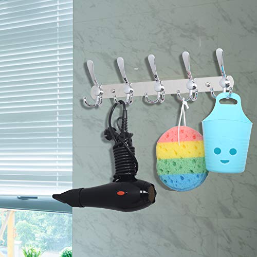 WEBI Coat Rack Wall Mount,Coat Hooks Wall Mounted,Coat Hanger Wall,Hook Rack Rail,5 Triple Hooks for Hanging Jacket,Clothes,Hats,Chrome - color: Silver, size: 1 Pack