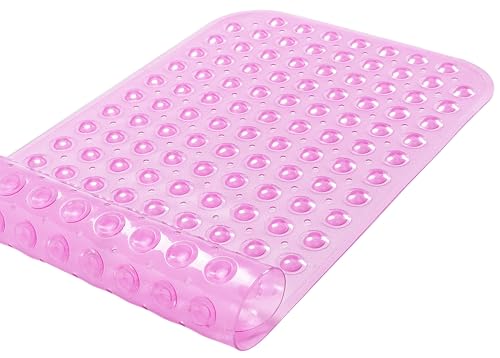 Large Non-Slip Bathtub & Shower Mat 31”x16” (Smooth/Non-Textured Tubs Only) Safe, Clean, Machine-Washable, Superior Grip&Drainage, Vinyl, Transparent Pink - color: Transparent Pink, size: Large (31"x16")
