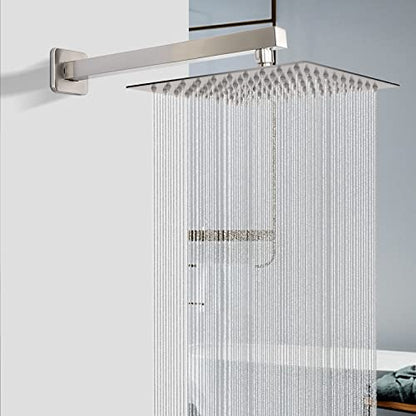 Shower Head with Extension Arm, High Pressure Square with ShowerArm, Stainless Steel Rainfall-Waterfall Full Body Coverage (10'' Shower with 16'' Arm, Brushed Nickel) - color: Brushed Nickel, size: 10'' Shower with 16'' Arm