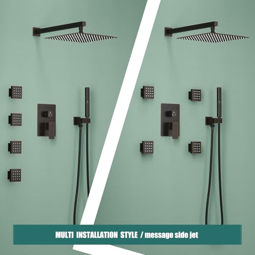 Hoimpro 12 Inch Rainfall Shower Faucet with 4 Full Body Shower Jet Fixtures Combo, Wall Mounted Shower System Set with Rain Mixer Shower Head and 2 in 1 Spray Handheld Showerhead, Oil Rubbed Bronze - color: Oil Rubbed Bronze