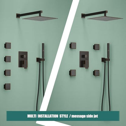 Hoimpro 12 Inch Rainfall Shower Faucet with 4 Full Body Shower Jet Fixtures Combo, Wall Mounted Shower System Set with Rain Mixer Shower Head and 2 in 1 Spray Handheld Showerhead, Oil Rubbed Bronze - color: Oil Rubbed Bronze