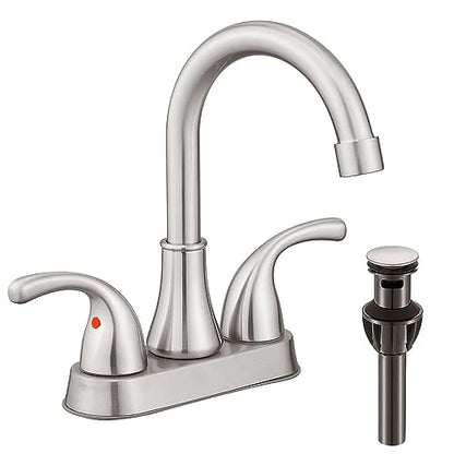 Bathroom Sink Faucet FRANSITON 4 Inch Faucet 2 Handle Bathroom Sink Faucets Lead-Free Brushed Nickel Bath Sink Faucets with Pop-up Drain Stopper and Supply Hoses - color: Brushed Nickel