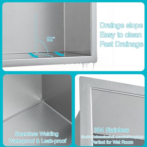 14"x14"x4" Stainless Steel Shower Niche No Tile Needed - Brushed Nickel Bathroom Wall Niche Insert, Recessed Waterproof Shelf for Drywall/Tile Showers - size: 14x14" - Brushed Nickel