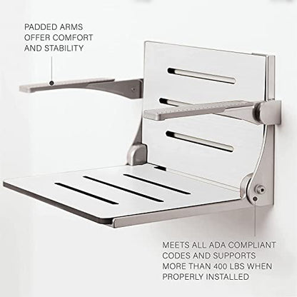 Seachrome Silhouette Comfort Folding Shower Bench Seat with Arms, Grey Seat with Matte Black Frame (SHAFAR-185155-PGS-S-MB-BK) - color: Gray Seat With Matte Black Frame and Matte Black Arm Pads