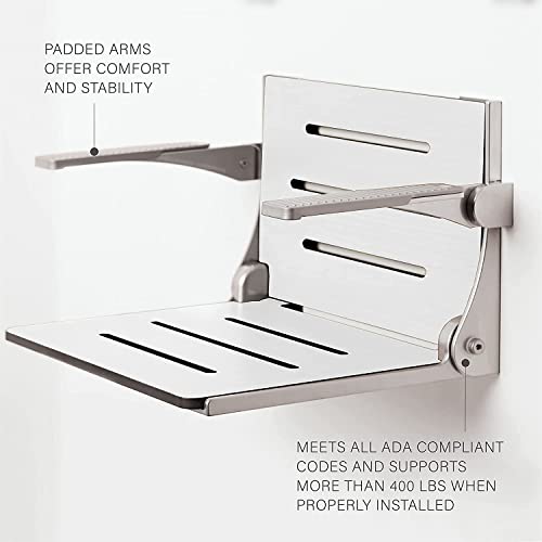 Seachrome Silhouette Comfort Folding Shower Bench Seat with Arms, Grey Seat with Matte Black Frame (SHAFAR-185155-PGS-S-MB-BK) - color: Gray Seat With Matte Black Frame and Matte Black Arm Pads