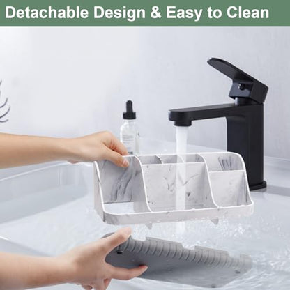 GFWARE Marble Bathroom Countertop Organizer - Detachable 7 Slots Kids Electric Toothbrush and Toothpaste Holde Drainage for Bathroom Accessories Organization Counter Vanity Storage, Grey | Detachable 7 Slots Kid Electric Toothbrush and Toothpaste Holder,