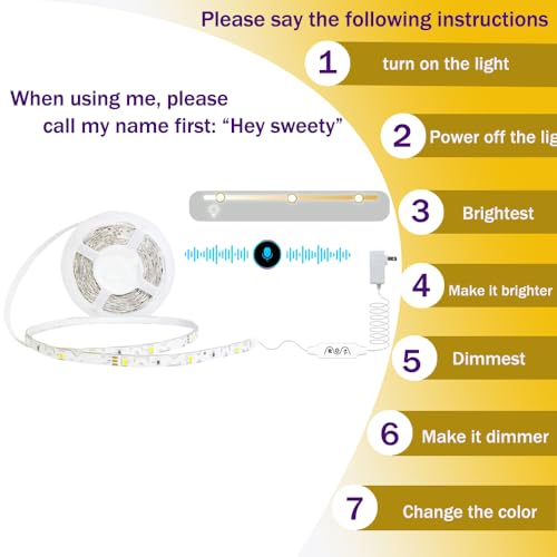 13ft/4M Voice-Activated Led Vanity Mirror Lights Kit Bendable NO Need to Cut Vanity Make-up Mirror Cloakroom Adjustable Flexible Strip Light Table Set with Dimmer Power - color: White-Voice- strip-lights