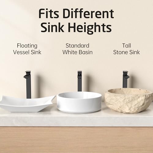 KES Bathroom Faucet Black Vessel Sink Faucet cUPC Certified, Single Hole Tall Bathroom Faucet Stainless Steel, L3156BLFF12-BK - color: Black, style: NO Drain - TALL Faucet for Vessel Sink