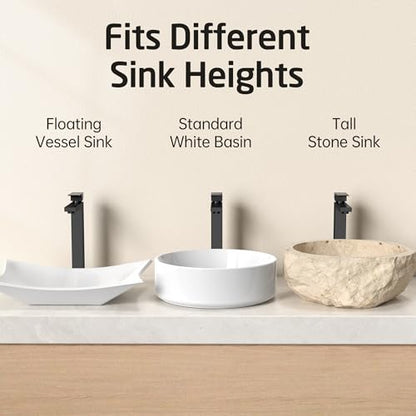 KES Bathroom Faucet Black Vessel Sink Faucet cUPC Certified, Single Hole Tall Bathroom Faucet Stainless Steel, L3156BLFF12-BK - color: Black, style: NO Drain - TALL Faucet for Vessel Sink
