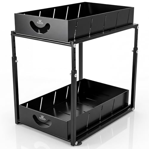 Adjustable Under Sink Organizer, 2 Tier Under Sink Organizers and Storage,Slide Out Metal Cabinet Organizers, Pull Out Cabinet Storage Drawer Shelf for Kitchen Bathroom (1, black) - color: black