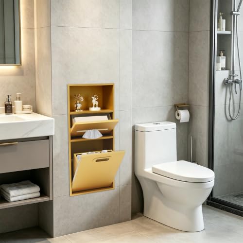 Recessed Toilet Paper Holder in Wall Tissue Toilet Roll Holder Stainless Steel recessed wall Niche Bathroom Toilet Paper Holder with Storage Cabinet for Kitchen Bedroom Hotel (26in-Gold) - color: 26in-gold