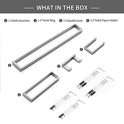 YACVCL 4-Piece Bathroom Hardware Accessories Set Polished Chrome Towel Bar Set Square Towel Holder Kit Stainless Steel Wall Mounted - color: Chrome