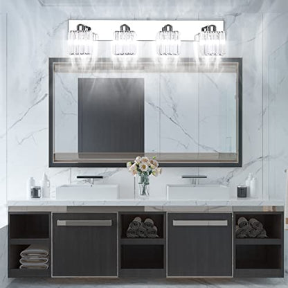 Aipsun Bathroom Light Fixtures Crystal Modern Vanity Lighting Fixtures 4 Light Chrome Bathroom Vanity Light (Exclude Bulb) - color: Chrome, size: 32 inch