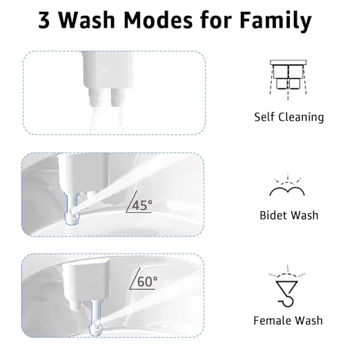 Aünsffer Bidet Toilet Attachment, Toilet Bidet Cold Water No-Electric, 3 Wash Modes Female Wash/Bidet Wash/Self-Cleaning, Super-Slim Design, 2 Years Support, Black - color: Black
