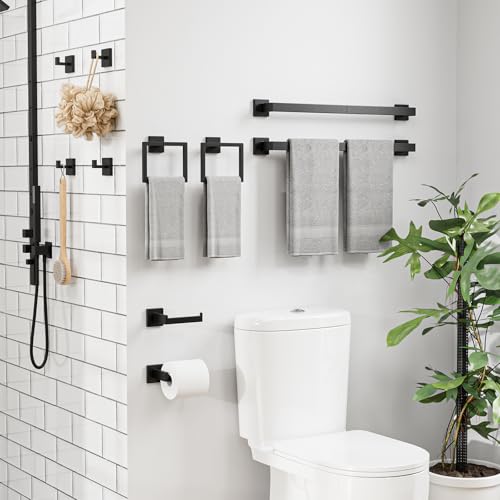 10-Pieces Matte Black Bathroom Accessories, 24 Inch Bathroom Hardware Set | SUS304 Stainless Steel Bath Towel Bar Set, Towel Racks for Bathroom Wall Mounted - size: 26 Inch (10 Pieces)