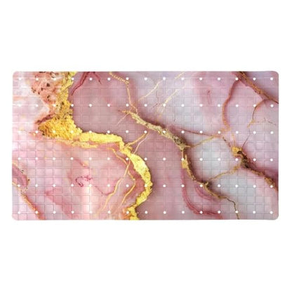 Shower Mat Non-Slip Bathtub Mats with Suction Cups and Drain Holes, Pink Marble with Gold Veins Design, Easy to Clean for Bathroom, 26.8x15.1In - color: Multi 11