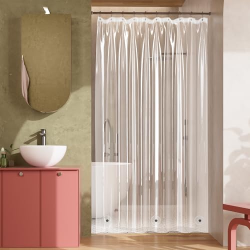 Titanker Plastic Shower Curtain Liner, Clear Shower Liner PEVA 60x78 Lightweight Waterproof Shower Curtains for Bathroom with Magnets and Rustproof Grommets - color: Clear, size: 60"W x 78"L (Pack of 1)