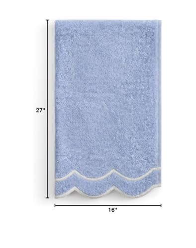 Peri Home 100% Cotton Hand Towel, 16" x 27", Blue with White Scallop, 1-Pc | Bathroom, Embroidered, Soft & Absorbent - color: Blue With White Scallop, size: 1 Hand Towel