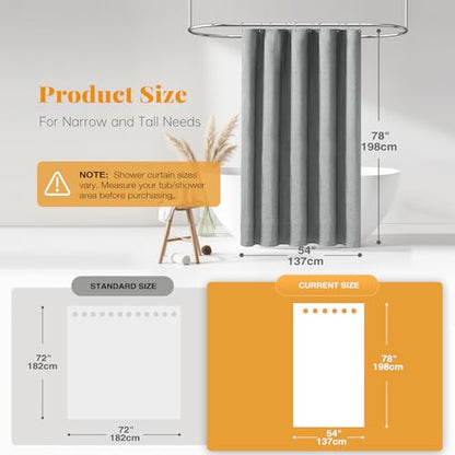 BTTN 54x78 Linen Textured Waterproof Fabric Shower Curtain Set, Grey/Gray | Narrow Long Size, 230GSM Polyester, Heavy Duty Cloth, Weighted Hem, 10 Hooks, Modern Luxury Hotel Style, Machine Washable - color: Grey, size: 54"W x 78"L (Pack of 1)