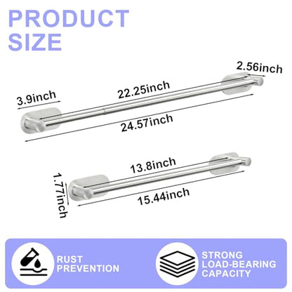 Self Adhesive Towel Bar, Adjustable 16-24" Stick Bath Towel Rack for Bathroom, SUS304 Stainless Steel No Drill Stick on Wall Bathroom Towel Holder for Home, Kitchen (1 Pack Silver) - color: Silver
