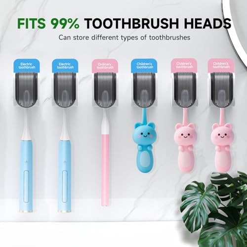 6 Pcs Toothbrush Holders Wall Mounted, Single Slot Design, Shower Self Adhesive Wall Mounted Toothbrush Holder with Cover, Waterproof and Dustproof, Suitable for Bathroom, Family, Travel (Grey) - color: 6pcs-grey