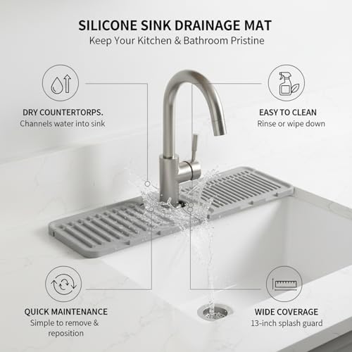Silicone Faucet Splash Guard Mat，13 x 3.35 Inches | Flexible Design ，Slot Design ，Multi-Scene Use ，Neat Countertop Helper - color: Gray
