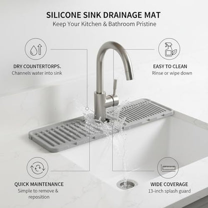 Silicone Faucet Splash Guard Mat，13 x 3.35 Inches | Flexible Design ，Slot Design ，Multi-Scene Use ，Neat Countertop Helper - color: Gray