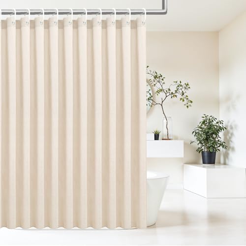 Extra Long Natural Linen Textured Shower Curtain Set with Hooks, Beige Boho Farmhouse Bath Shower Curtains for Bathroom Neutral Cloth, Hotel Luxury, Weighted, 72W x 84L, Cream - color: Cream | With Hooks, size: 72"W x 84"L (Pack of 1)